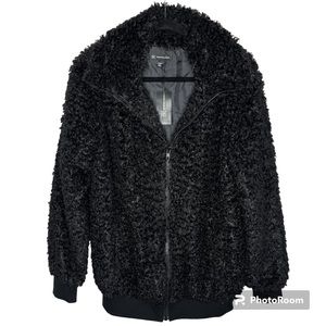 NWT INC‎ International Concepts Black Faux Fur Jacket Zip Front multiple sizes